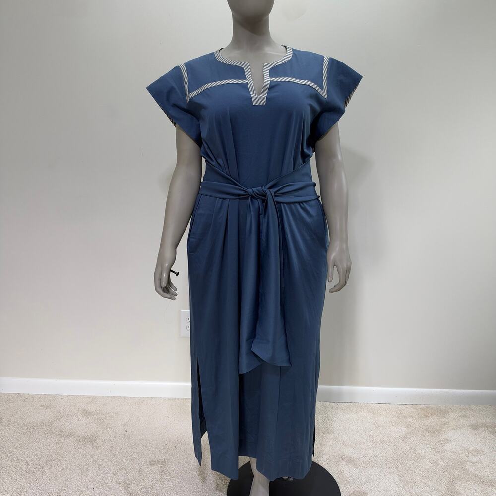 NWT Marina Rinaldi Cotton Jersey Midi Dress Blue US 20-22 Coastal Minimalist